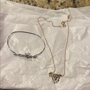 Elegant Gold plated Aries Necklace and Silver Bracelet Set